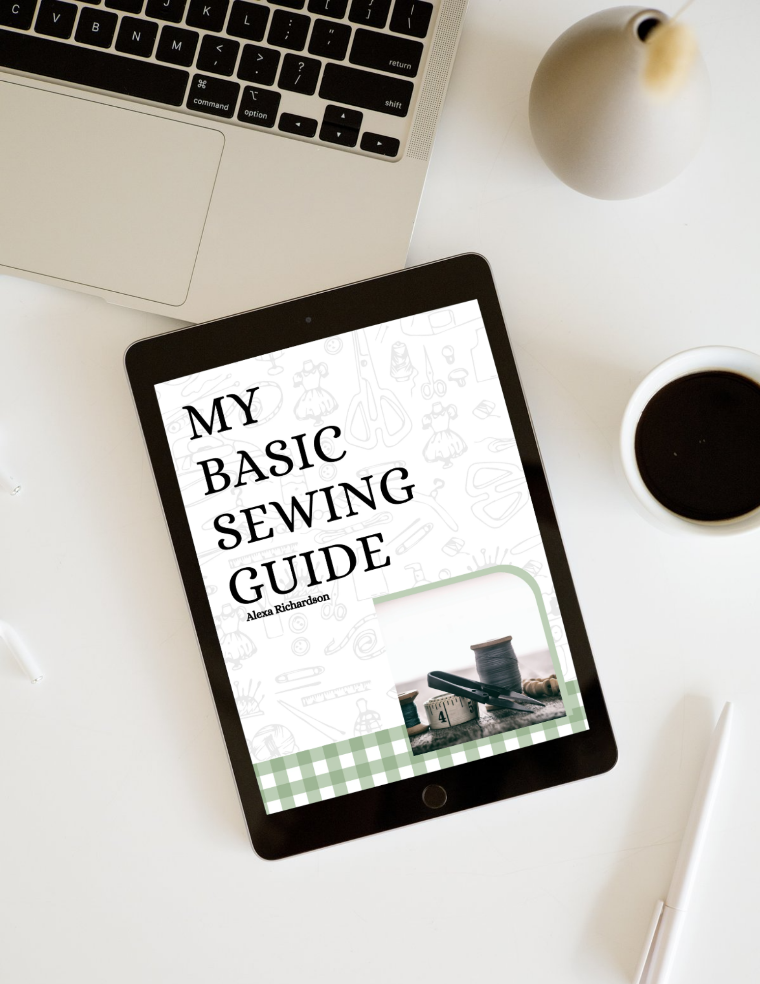 Sewing Basics beginner guide booklet with thread spools and scissors